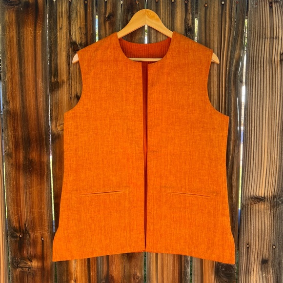 Curiosity orange oversized reversible mid-length vest, size M - Picture 5 of 8
